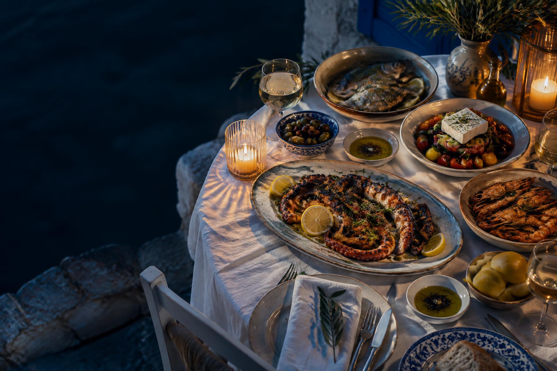 A candlelit Greek seafood feast